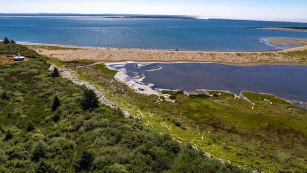 A coastal landscape with a beach, a river or stream, and a small structure. - 2BR Oyhut Bay Condo | Fireplace | Private Deck (Ocean Shores)