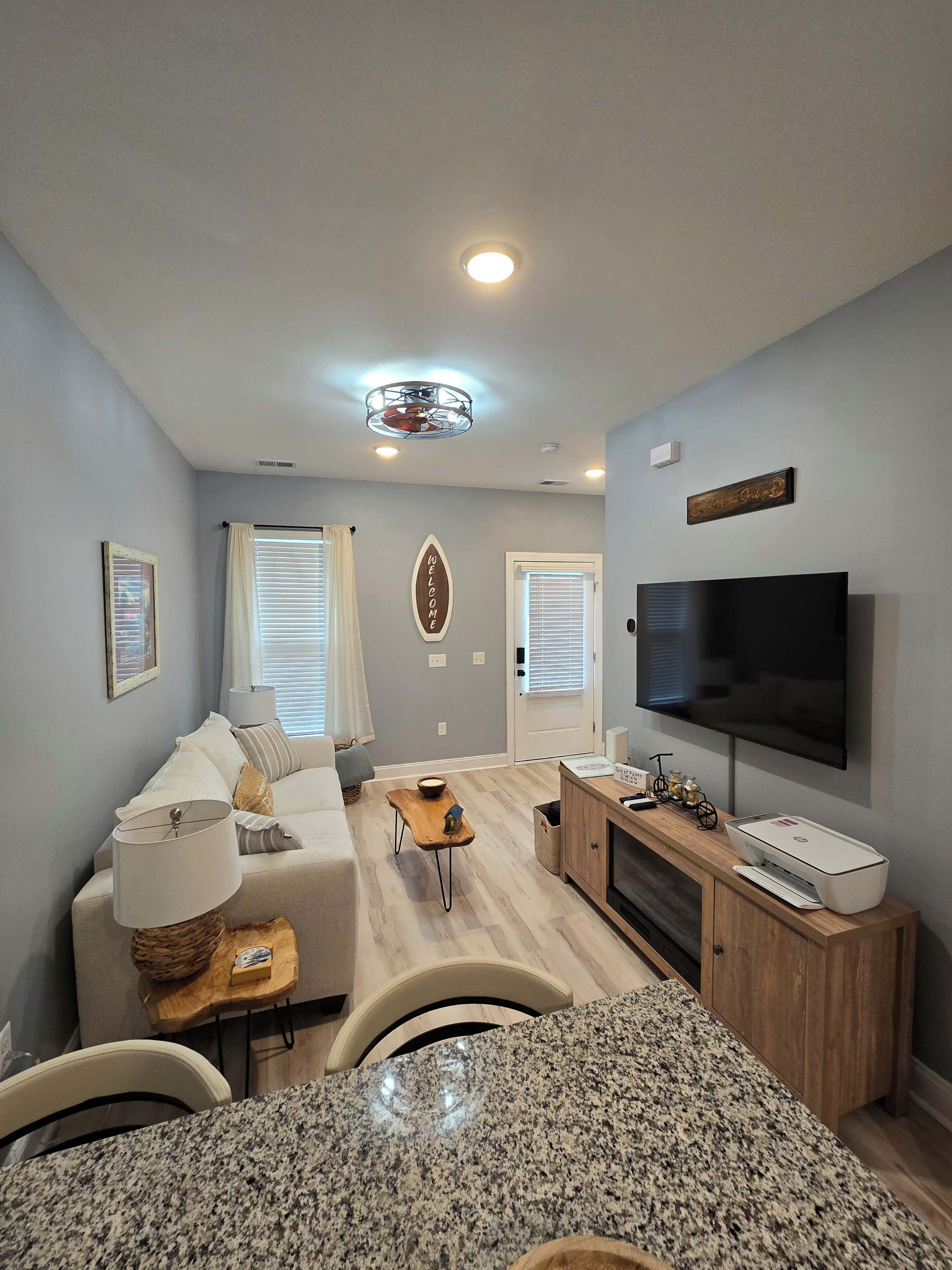 Smart TV, fireplace, video games, printers