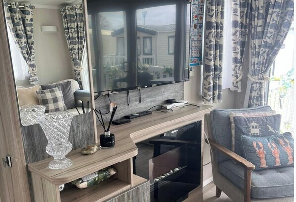 TV, fireplace