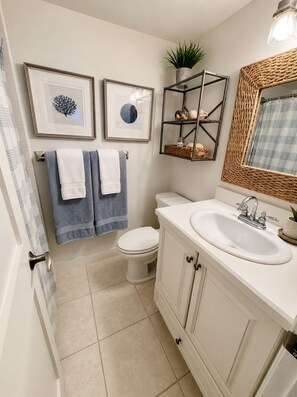 Shower, hair dryer, towels, soap - Beachfront Condo on No-Drive Beach - Ocean Views + Family Friendly (New Smyrna Beach)