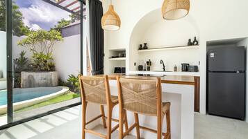 Luxury Villa, 1 King Bed, Kitchen, Garden View | Private kitchen | Full-size fridge, microwave, stovetop, cookware/dishes/utensils