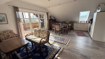 Smart TV, fireplace, DVD player, books
