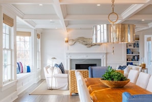 38 - Dining area with fireplace and seating for a crowd
