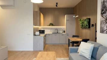 Basic-Apartment | Eigene Küche | Kühlschrank, Mikrowelle, Ofen, Herdplatte