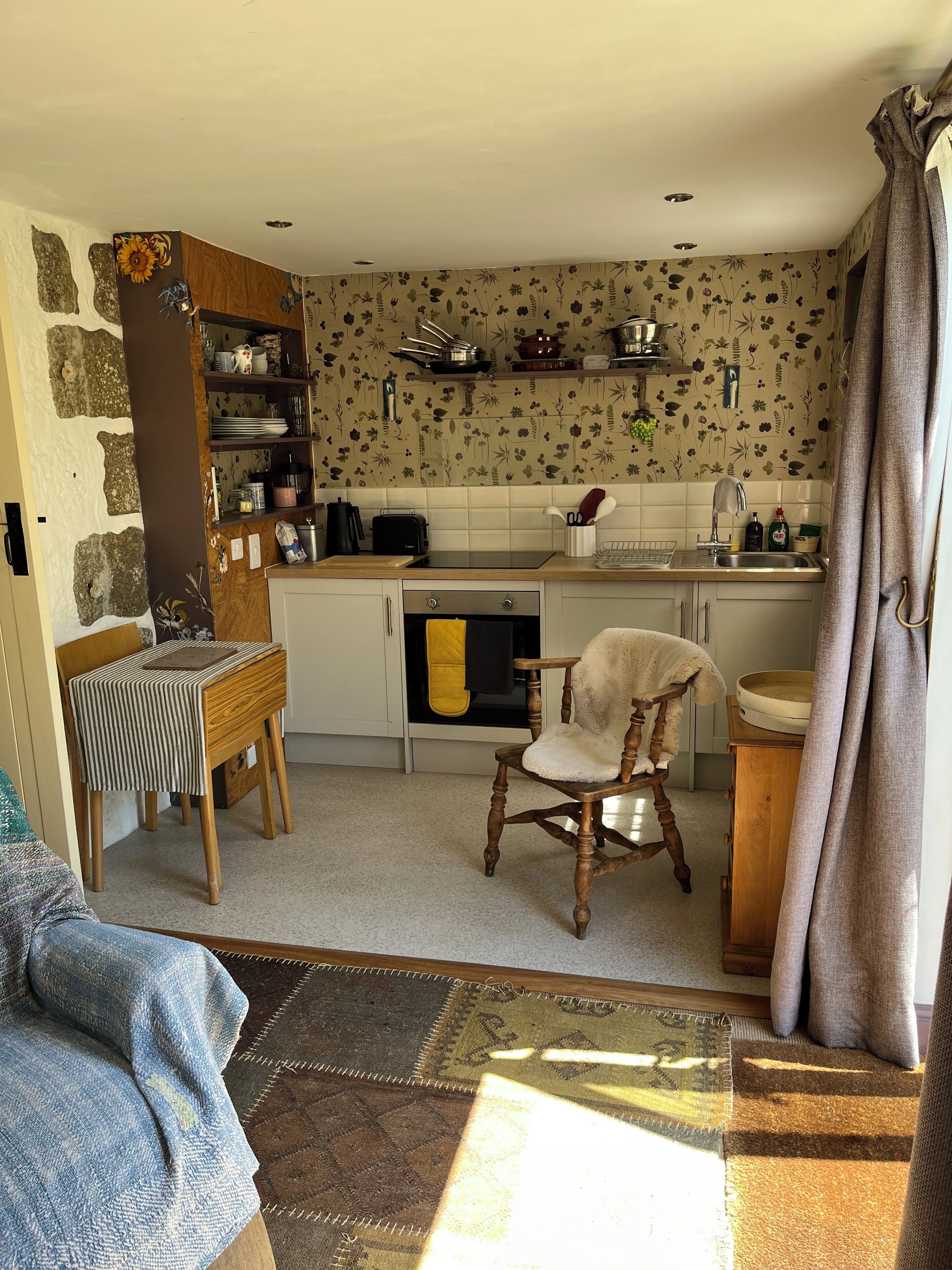 Fridge, oven, electric kettle, toaster