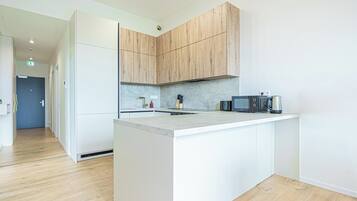 Basic Apartment | Private kitchen | Fridge, microwave, oven, stovetop