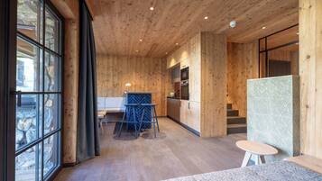 Luxury Chalet, Mountain View | Living area | Smart TV, fireplace, heated floors