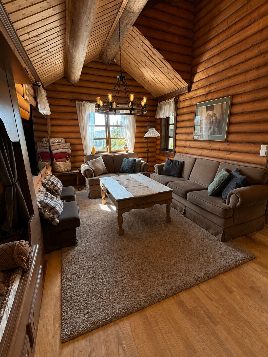 Smart TV, fireplace, video games, DVD player
