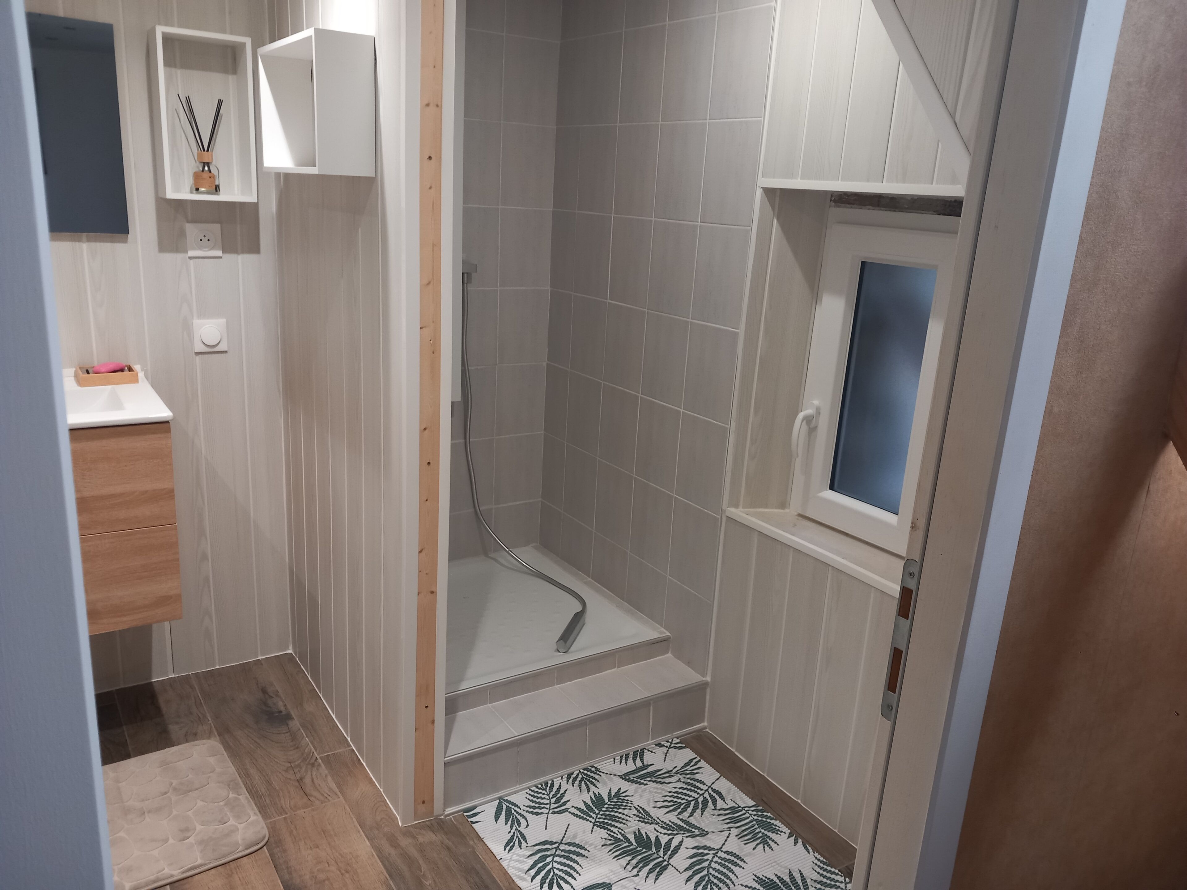 Shower, hair dryer, toilet paper