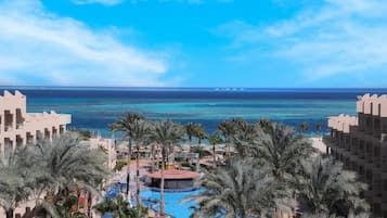 2 outdoor pools, pool umbrellas, pool loungers