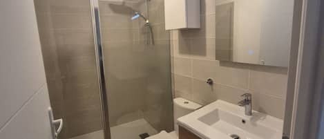 Shower, hair dryer, soap