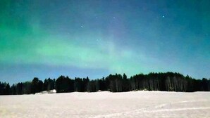 A snowy landscape with a clear night sky and a line of trees. - 5 Star Holiday Home in Skattungbyn Orsa (Orsa)