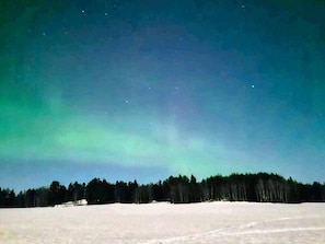 A snowy landscape with a clear night sky and a line of trees. - 5 Star Holiday Home in Skattungbyn Orsa (Orsa)
