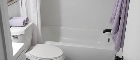 Hair dryer, towels, toilet paper