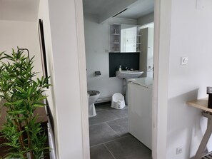 Dusj, hårføner, håndklær og såpe
