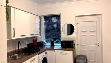 Fridge, microwave, oven, toaster