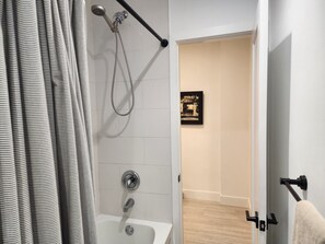 Hair dryer, towels, soap