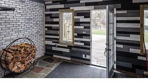 A room with a brick wall, a window, and a door. - World Cup Boston Private 6-Acre Estate Sleeps 16 Less than 18 Min From Gillette (Taunton)