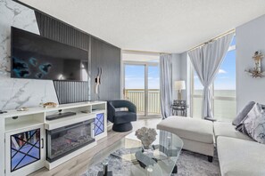 TV, fireplace - Panoramic Oceanfront Resort Condo (North Myrtle Beach)