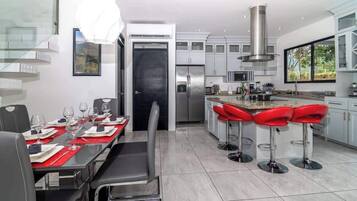 Fridge, microwave, coffee/tea maker, blender