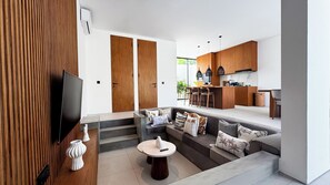 Deluxe Villa, Pool View | Living area - Aquamarine Villa 8A (Canggu)