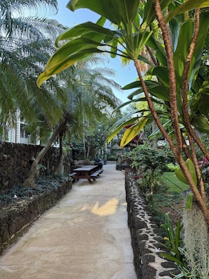 Outdoor dining - Restful, beautiful one-bedroom ocean view condo in Sunny Poipu (Koloa)