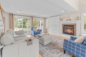 TV, fireplace, offices - Buzzards Bay Beachfront Home: Kayaks, Fire Pit & Views! (Bourne)