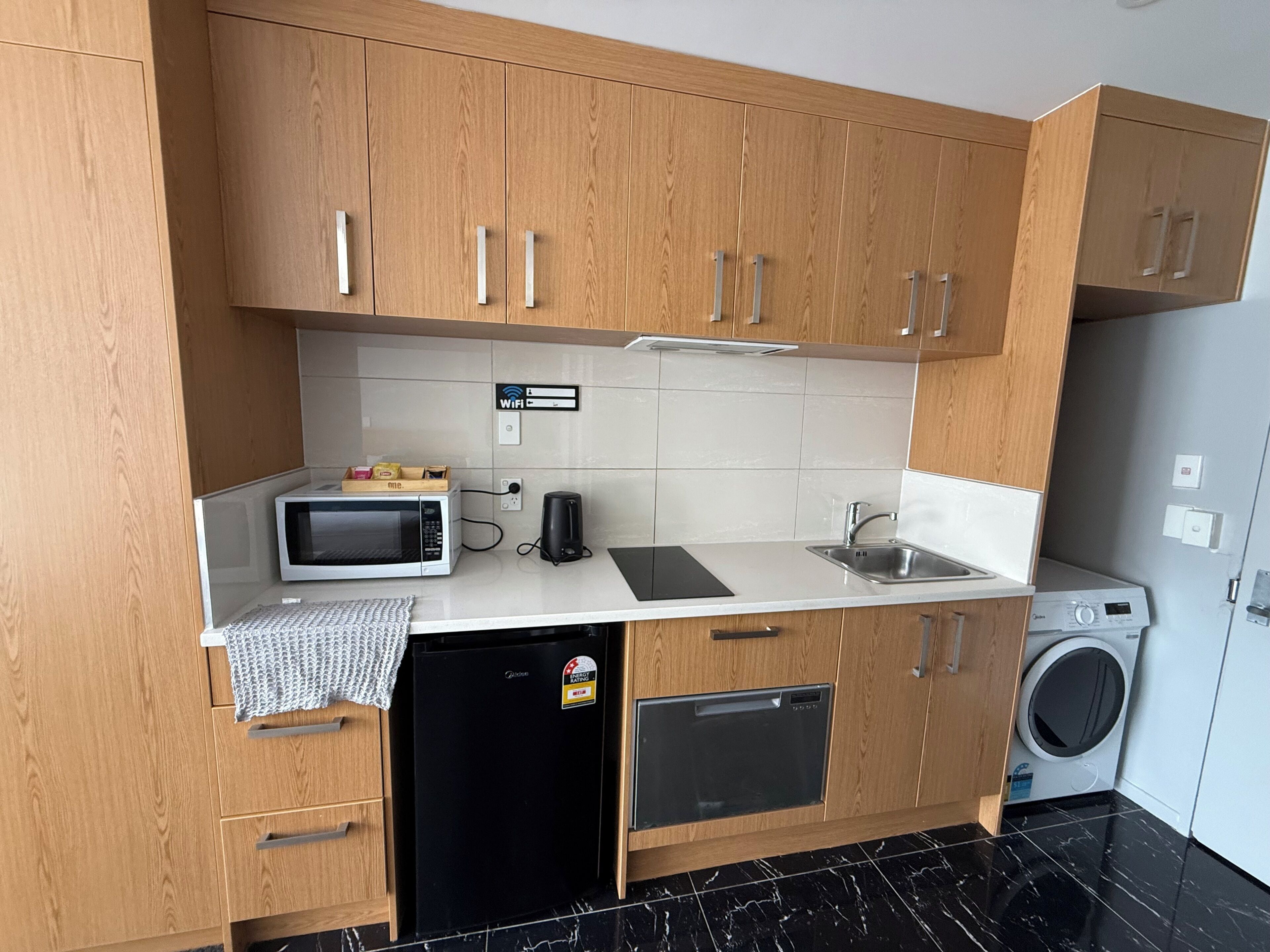Mini-fridge, microwave