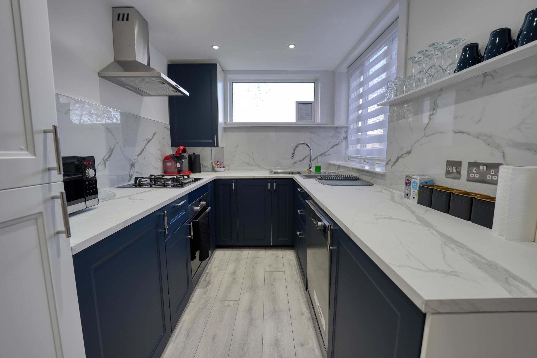 Fridge, microwave, oven, dishwasher