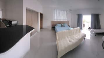 In-room safe, desk, laptop workspace, blackout curtains
