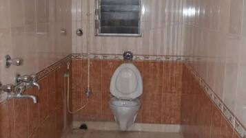 Shower, free toiletries, towels, soap