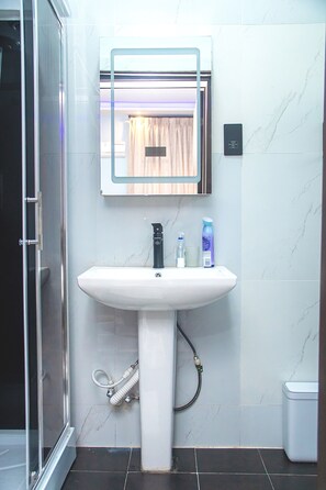 Bruser, hårtørrer, bidet, håndklæder