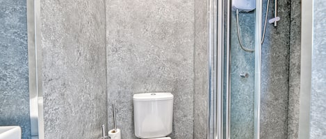 Shower, towels, toilet paper