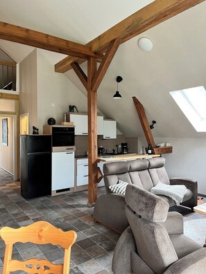 Living area - Spacious penthouse apartment for all ages under one roof in an idyllic village setting with a sauna (Rubkow)