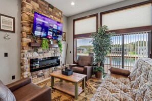 TV, fireplace, video games, table football