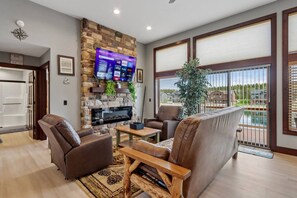 TV, fireplace, video games, table football
