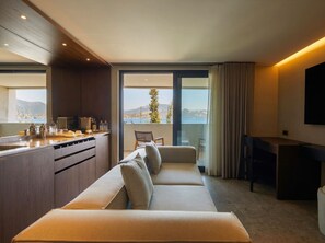 Deluxe-Zimmer, 1 King-Bett, Meerblick | Wohnbereich