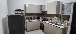 Fridge, oven, stovetop, electric kettle