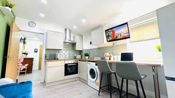 Fridge, microwave, oven, toaster