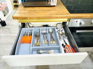 Fridge, microwave, oven, toaster