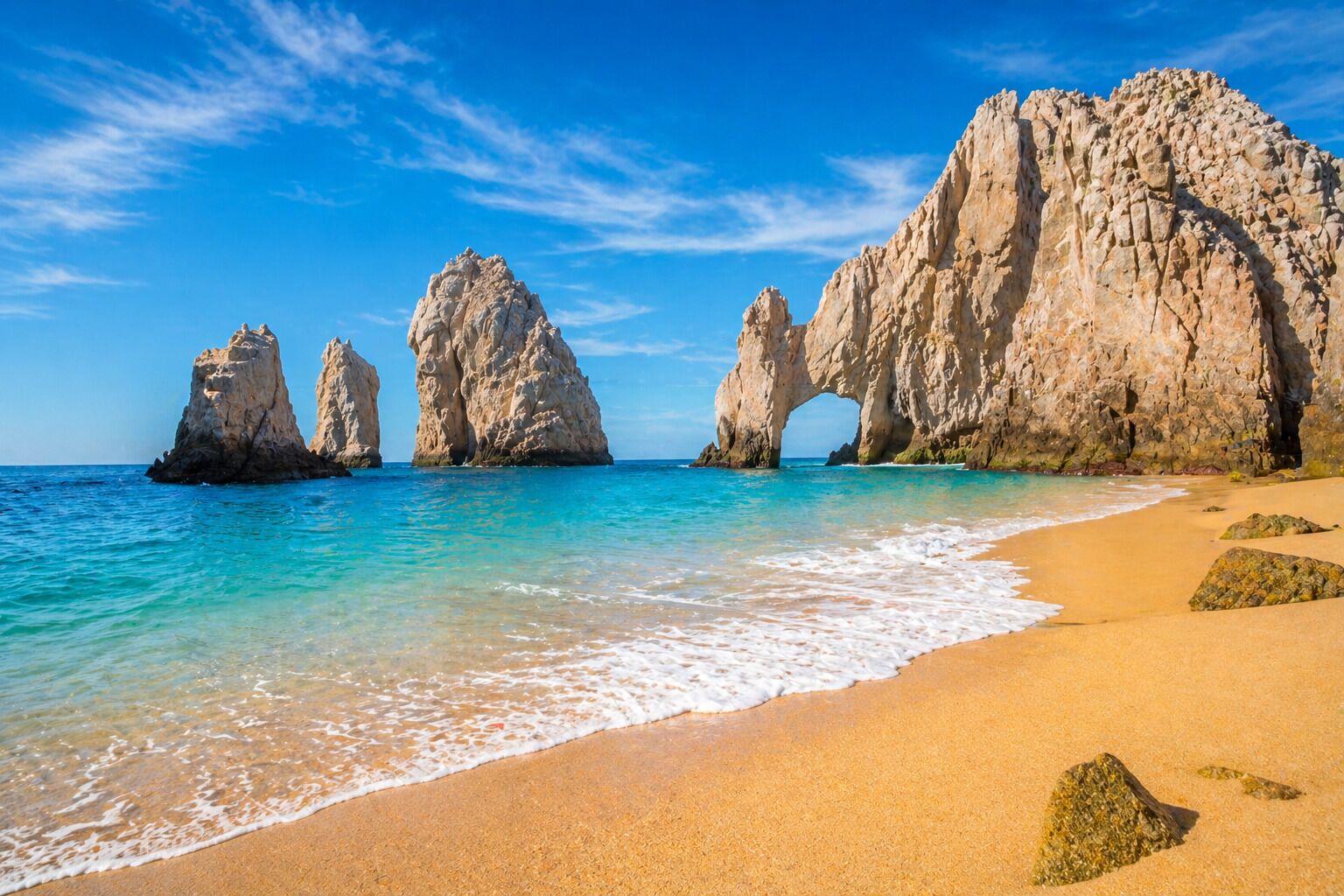 On the beach, sun-loungers, beach towels
