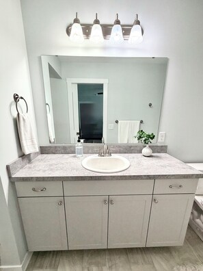 Shower, hair dryer, towels, soap - Spacious 3-bedroom condo in beautiful Rockford close to shopping & highways! (Rockford)