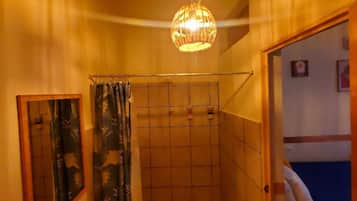 Shower, towels, soap, shampoo