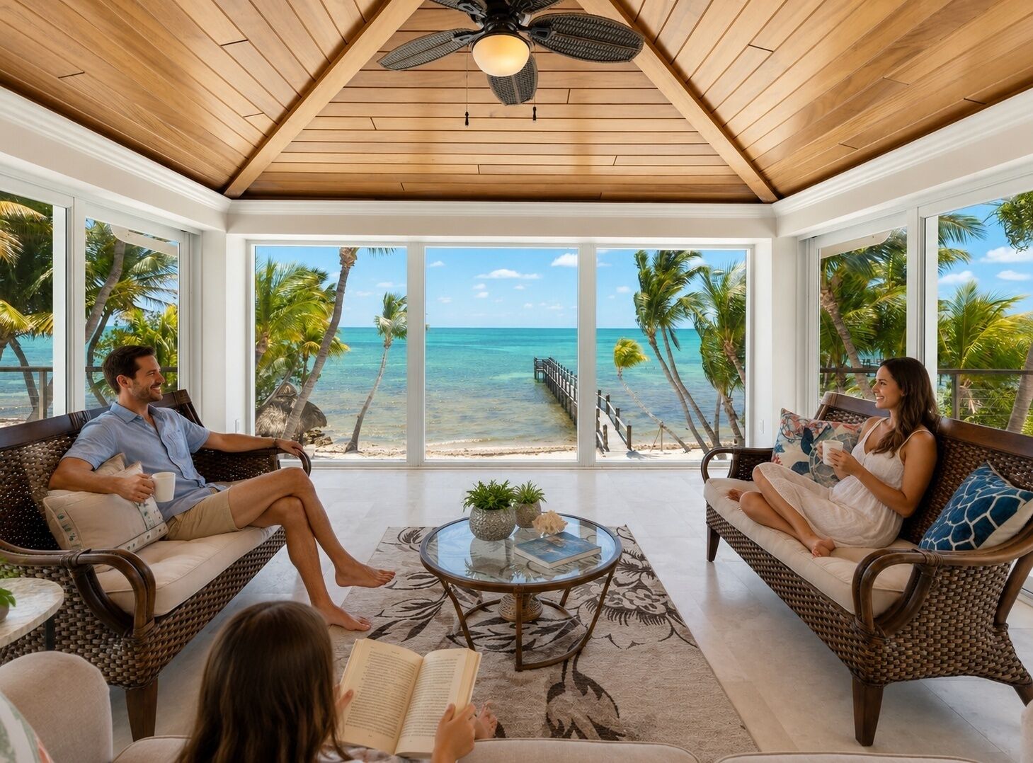 3rd floor living room overlooking ocean.  Nice for reading and relaxing