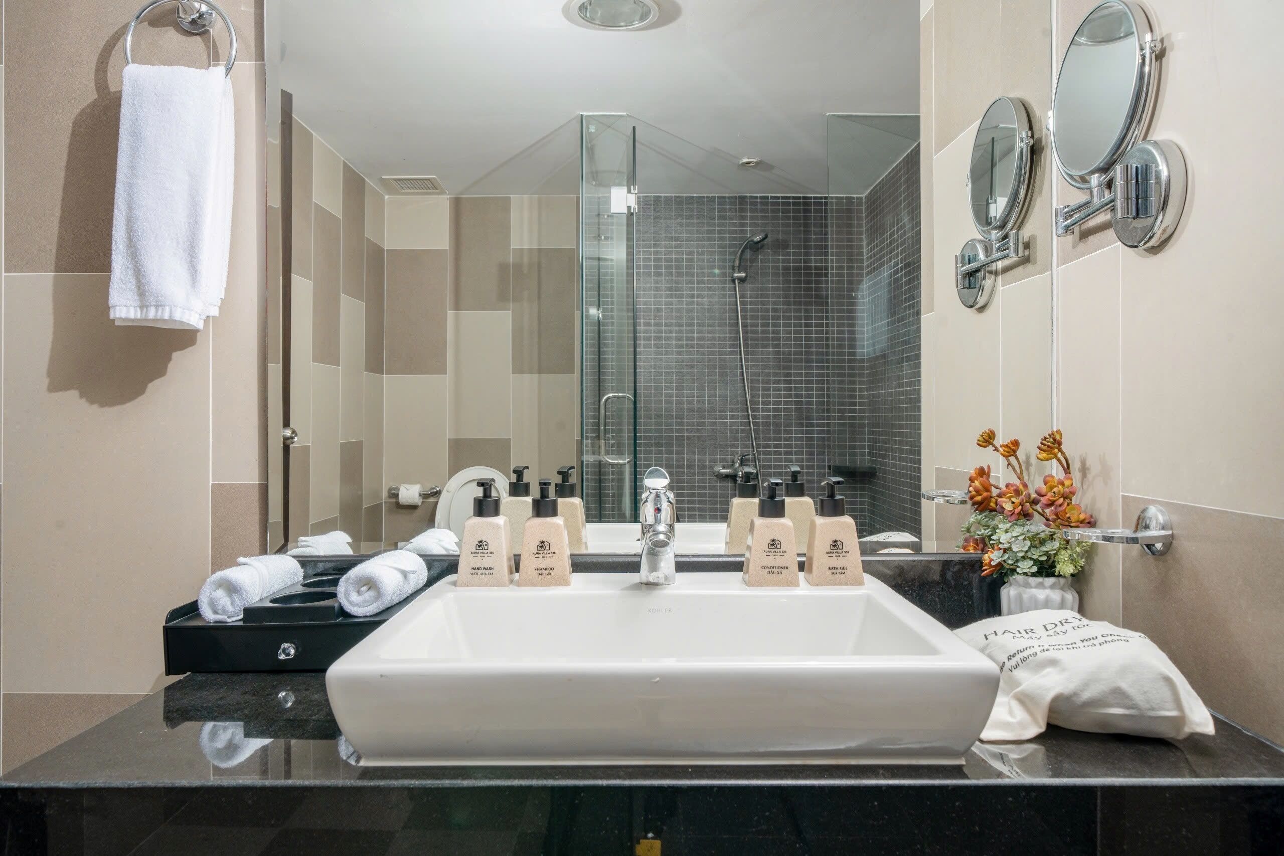 Villa, 4 Bedrooms, Private Pool, Beach View | Bathroom | Separate bathtub and shower, hair dryer, slippers, towels