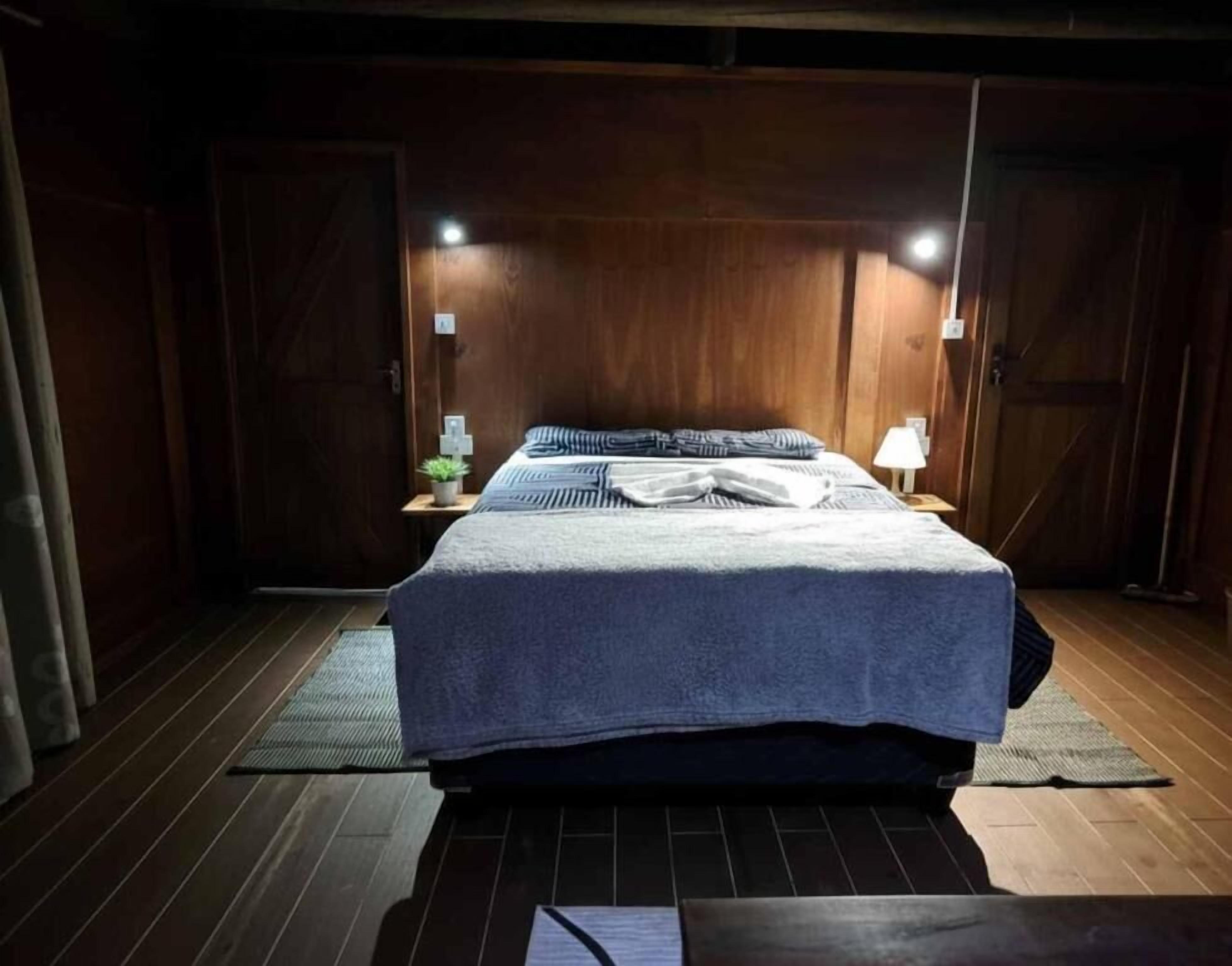 Laptop workspace, blackout curtains