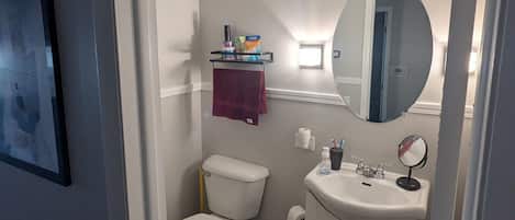 Séchoir à cheveux, serviettes fournies, savon, papier de toilette