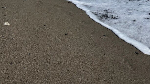 Une plage avec des vagues, un ciel dégagé et un horizon lointain.