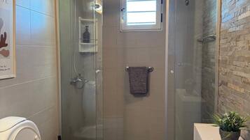 Hair dryer, bidet, towels, soap