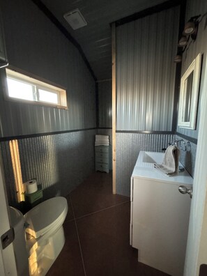 Shower, towels, toilet paper